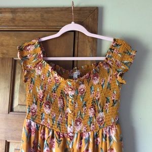 MUSTARD FLORAL ROSE OTS SKIRT ROMPER (so dreamy!)